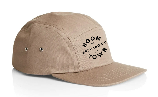 Boom Town Five Panel Cap - Khaki with black embriod
